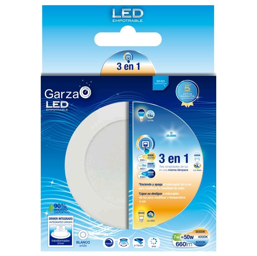 Downlight Led 7W plata gran angular luz blanca y cálida