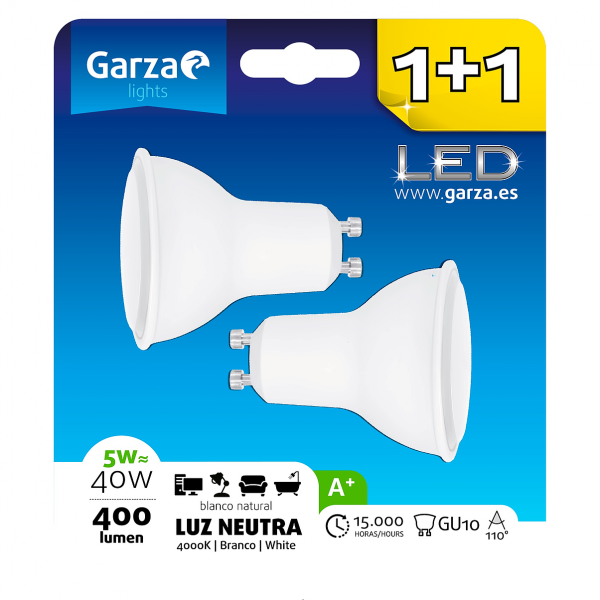 Garza ® - Bombilla Led Gu10 Dicroica, Luz Fria 6500k, Casquillo Gu10, 7w  500 Lúmenes con Ofertas en Carrefour