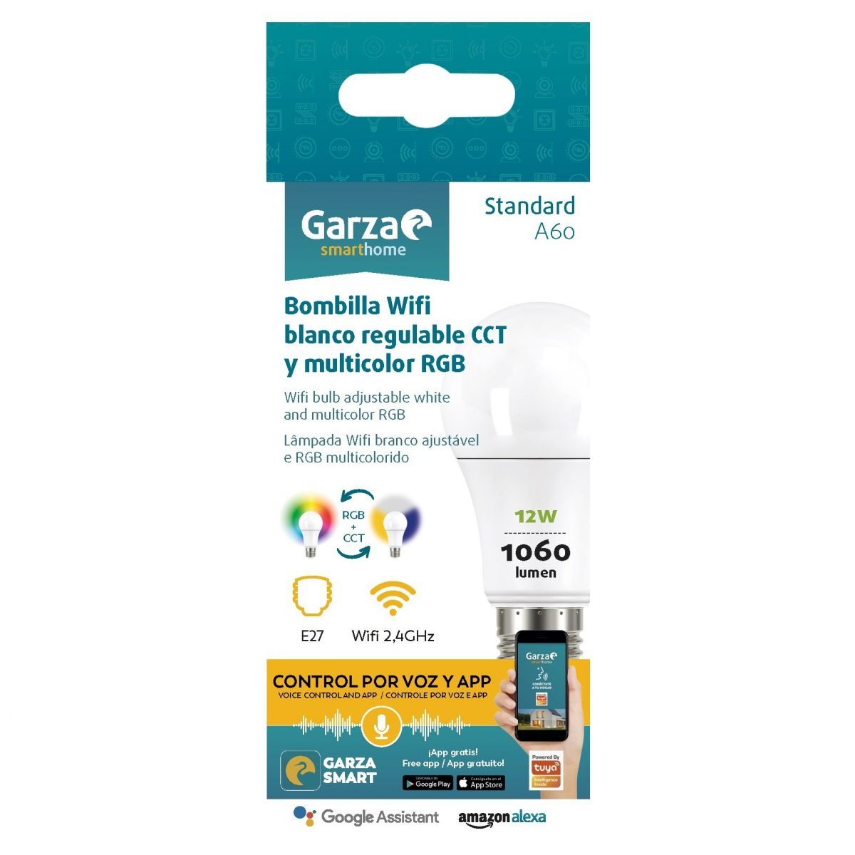 BOMBILLA LED GARZA INTELIGENTE SMART WIFI E27 REGULABLE INTENSIDAD,TEMPERATURA Y COLOR (RGB) - Imagen 2