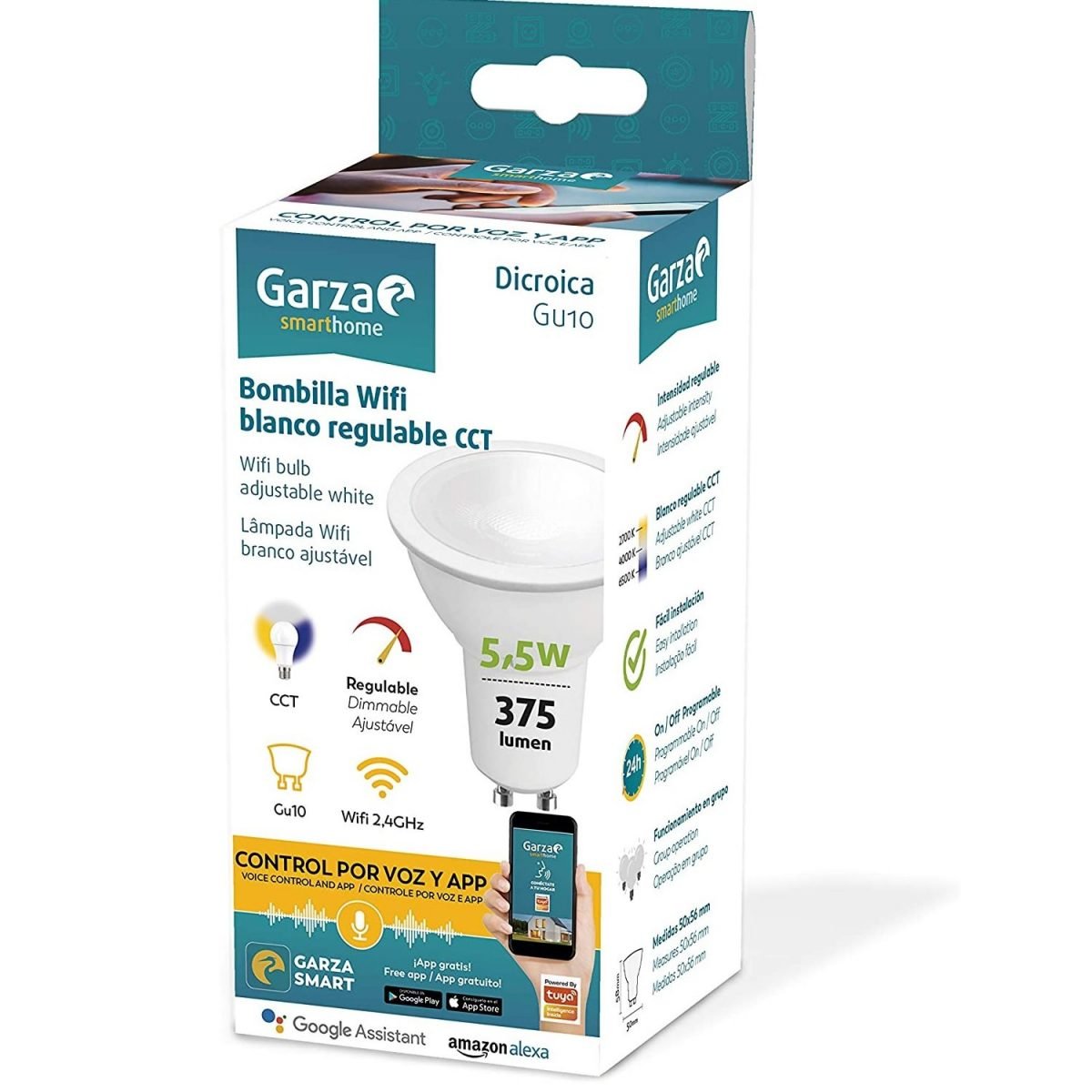 BOMBILLA LED GARZA INTELIGENTE SMART WIFI GU10 REGULABLE INTENSIDAD Y TEMPERATURA - Imagen 2